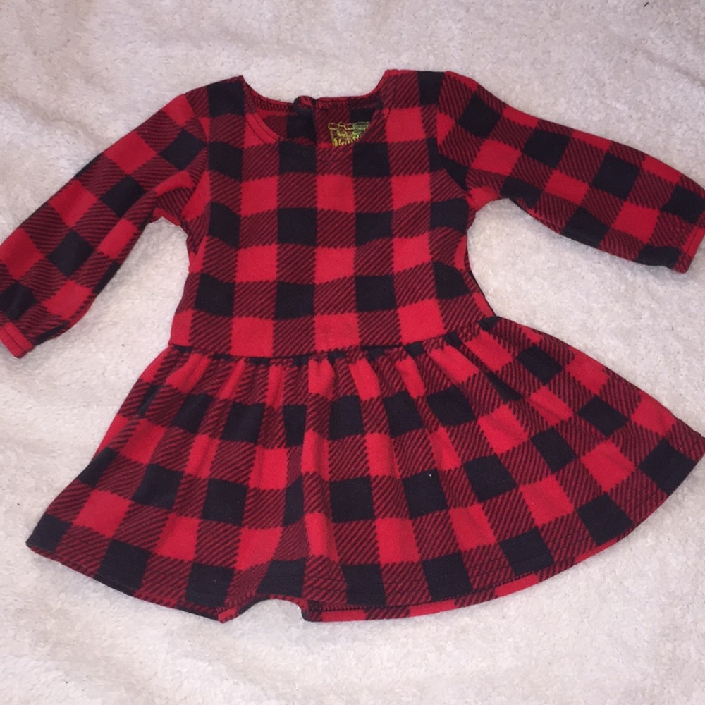 Baby girl 3-6 month fleece Red black plaid dress